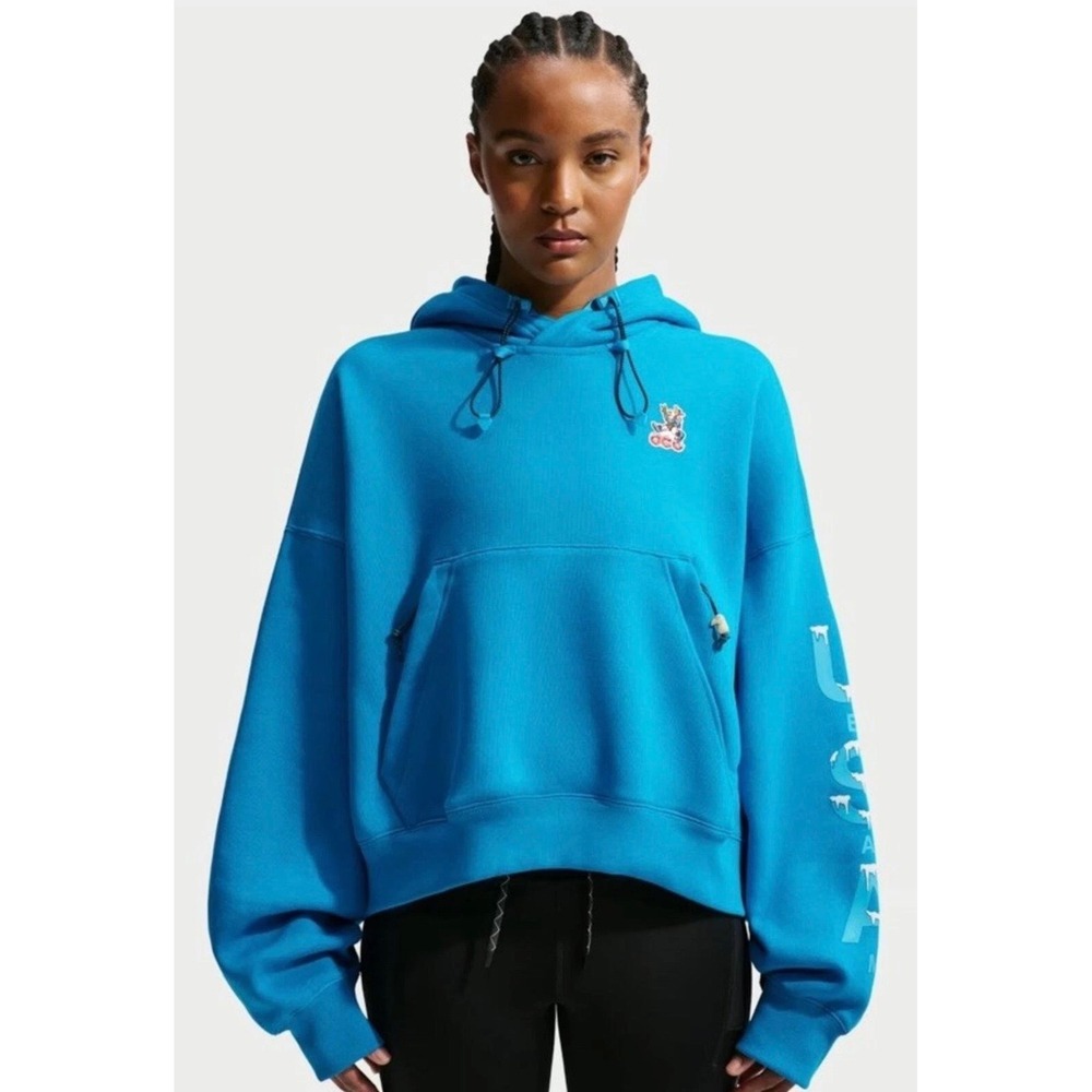 Nike ACG Womens Blue Oversized Cropped Hoodie USA Graphic IB7308-469 XS